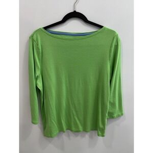 Talbots 100% Pima Cotton Top XL Petite Green 3/4 Sleeve Soft Stretch Casual